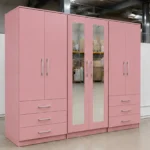 Modern 6 Door Pink Wardrobe with 6 Drawers & Double Mirrors  –  Stylish Bedroom Storage