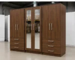 Modern 6 Door Walnut Wardrobe with 6 Drawers & Double Mirrors –  Stylish Bedroom Storage - Image 3
