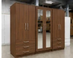 Modern 6 Door Walnut Wardrobe with 6 Drawers & Double Mirrors –  Stylish Bedroom Storage