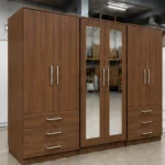 Modern 6 Door Walnut Wardrobe with 6 Drawers & Double Mirrors –  Stylish Bedroom Storage