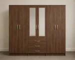 6 Door Wooden Wardrobe with 3 Drawers & Double Mirrors  –   Bedroom Storage Cabinet - Image 2