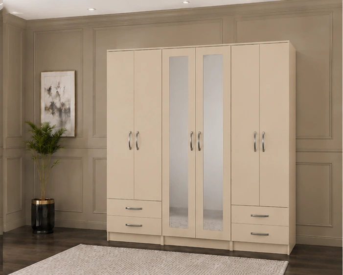 Luxury 6 Door Bedroom Wardrobe – Premium Storage Furniture Spacious Wardrobe with 6 Doors, Mirrors and Storage Drawers | Stylish Contemporary Bedroom Storage Unit for Everyday Organisation - Image 1