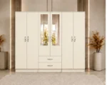 Luxury Bedroom Storage Wardrobe with Six Doors and Center Mirrors