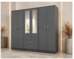 Elegant Contemporary Wardrobe with Six Doors and Mirrored Panels - Image 4
