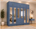 Deep Blue Bedroom Wardrobe with Full Length Mirrors – Elegant Storage Design - Image 2
