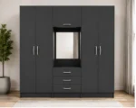 Graphite Grey 6 Door Wardrobe with Centre Mirror – Refined Bedroom Storage