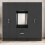 Graphite Grey 6 Door Wardrobe with Centre Mirror – Refined Bedroom Storage