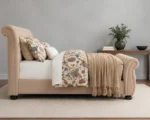 Modern Beige Sleigh King Size Bed Frame-Luxury 5ft Bed - Image 3