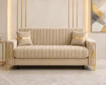 Luxury Turkish Sofa – Beige Fluted 3 Seater Sofa with Gold Accents - Image 2