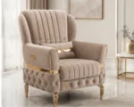 Luxury Vertical Channel Armchair – Gold Accent Velvet Chair - Image 3