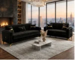 Luxury Black Velvet Sofa Set – Modern Gold Accent Sofa - Premium Plush Velvet Upholstery