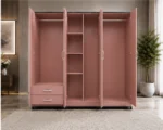 Elegant Pink 6-Door Wardrobe with Drawers – Modern Bedroom Storage - Image 2