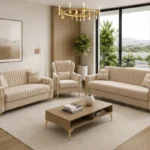 Luxury Turkish Sofa Set – Cream 3+2+1 Sofa Set with Gold Accents