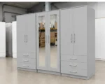 Modern 6 Door Light Grey Wardrobe with 6 Drawers & Double Mirrors  –  Stylish Bedroom Storage - Image 4