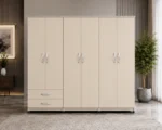 Luxury Off-White Wardrobe with 6 Doors & Drawers – Contemporary Bedroom Design
