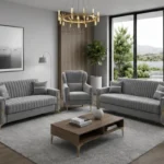 Luxury Turkish Sofa Set – Grey colure 3+2+1 Sofa Set with Gold Accents