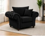 Nicole Jet Black 1 Seater Sofa – Luxury Rolled Arm Chesterfield Chair
