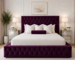 Purple Velvet Double Bed with Mattress-Royal Purple Double Bed with Mattress – 4ft6