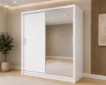 Contemporary Bedroom Sliding Wardrobe with Full-Length Mirror – Premium Storage Cabinet Featuring 2 Sliding Doors, Spacious Shelves, Hanging Rails and Elegant Modern Design - Image 2