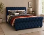 Elegant Deep Blue King Bed Frame-Luxury Sleigh Bed 160 × 200 cm