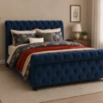 Elegant Deep Blue King Bed Frame-Luxury Sleigh Bed 160 × 200 cm
