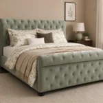 Soft Green Velvet Sleigh King Size Bed -160 × 200 cm Upholstered Bed
