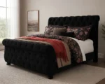 Black Velvet Sleigh King Size Bed - 160 × 200 cm Upholstered Bed - Image 3