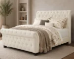 Contemporary Velvet King Size Sleigh Bed - 5ft Bed Frame - King Bed with Mattress - Image 3