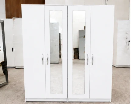 Stylish 4 Door Wardrobe with Full-Length Mirror Design – Modern Bedroom Clothes Storage Furniture