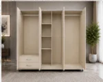 Luxury Off-White Wardrobe with 6 Doors & Drawers – Contemporary Bedroom Design - Image 2