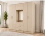 Modern Beige Wardrobe with Centre Mirror – Premium Six Door Bedroom Furniture - Image 2