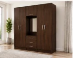 Rich Walnut 6 Door Wardrobe with Mirror – Modern Bedroom Organisation