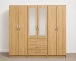Modern 6 Door Oak Colour Wardrobe with 3 Drawers & 2 Mirrors  –  Bedroom Storage Cabinet - Image 2