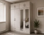 4 Door Wardrobe with Double Long Mirrors & 4 Storage Drawers - Image 3