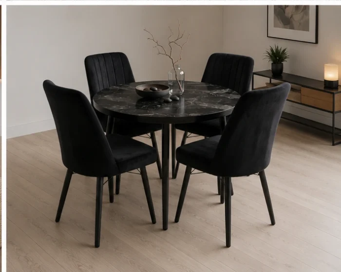 Stylish Round Dining Room Table with Four Comfortable Chairs