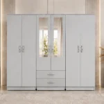 Stylish Spacious 6 Door Closet with Central Mirrored Doors