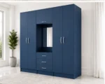 Ocean Blue 6 Door Wardrobe with Centre Mirror – Stylish Bedroom Storage - Image 2