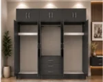 Smoky Grey 6 Door Wardrobe – Contemporary Design with Central Drawers - Image 3
