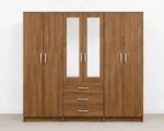 6 Door Wooden Wardrobe with 3 Drawers & Double Mirrors –  Modern Bedroom Storage Cabinet - Image 2