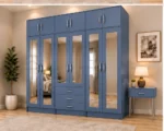 Deep Blue Bedroom Wardrobe with Full Length Mirrors – Elegant Storage Design - Image 4