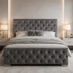 Contemporary Grey Velvet Bed – Diamond Button Tufted Double Bed Frame