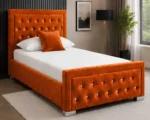 Burnt Orange Hilton Single Size Bed – Elegant Tufted Headboard with Mattress - Image 2