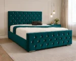 Modern Deep Teal Velvet Bed – Luxury Diamond Quilted Double Bed Frame - Image 2