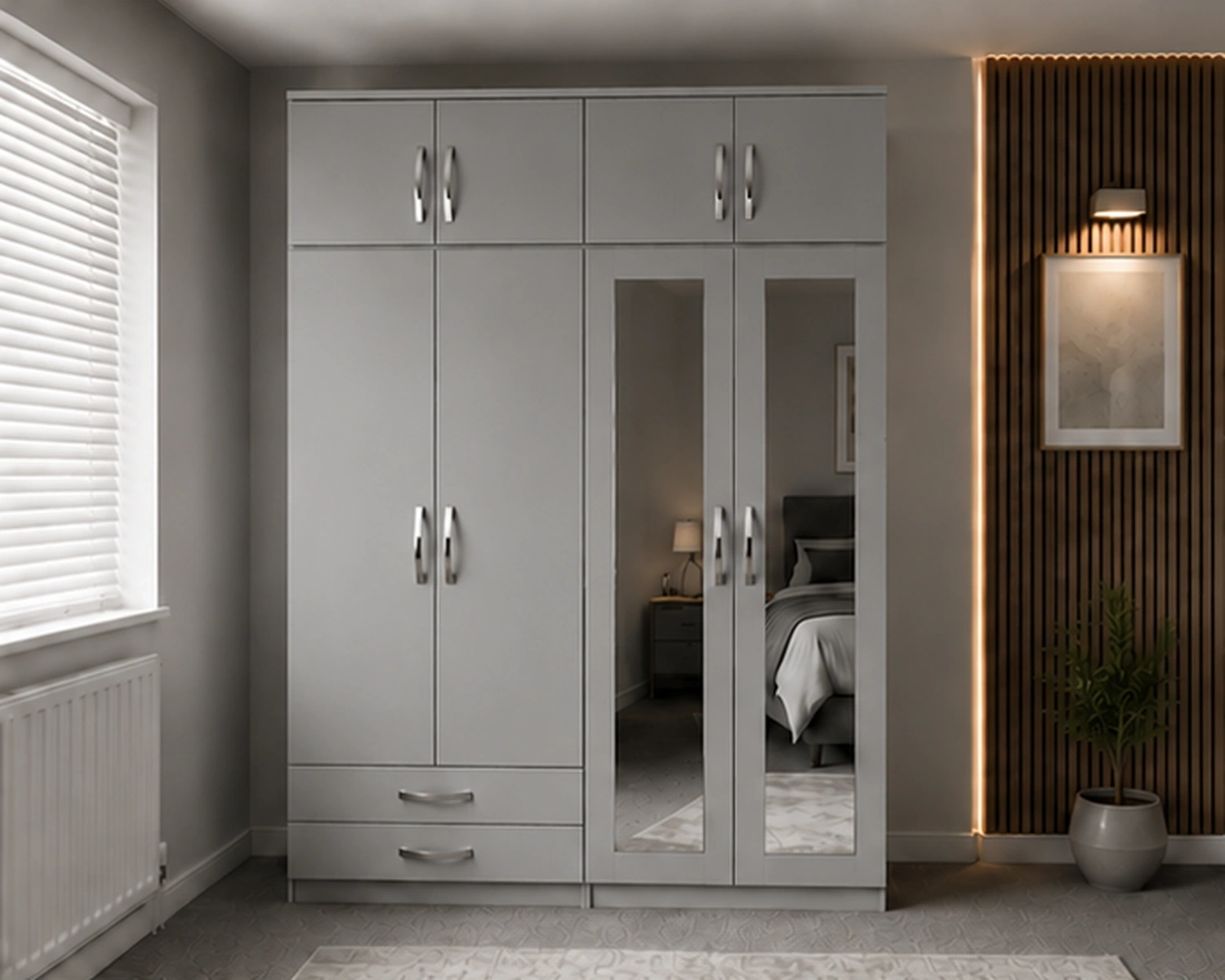 Modern Bedroom Storage 4 Door Wardrobe with 4 Drawers & 2 Mirrors – Modern Bedroom Storage - Image 1
