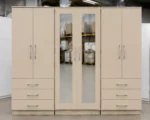 Modern 6 Door Beige Wardrobe with 6 Drawers & Double Mirrors –  Stylish Bedroom Storage - Image 2