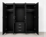 6 Door Black Wardrobe with 3 Drawers & Double Mirrors  –   Modern Bedroom Storage Cabinet - Image 4