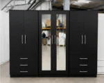 Modern 6 Door Black Wardrobe with 3 Drawers & Double Mirrors  –  Stylish Bedroom Storage - Image 2