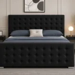 Modern Black Upholstered Double Bed Frame – 160×200cm