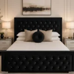 Premium Black Hilton Bed Frame with Mattress – Contemporary 4ft 6in Upholstered Double Bed