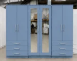 6 Door Blue Wooden Wardrobe with 6 Drawers & 2 Mirrors –  Modern Bedroom Storage Cabinet - Image 2